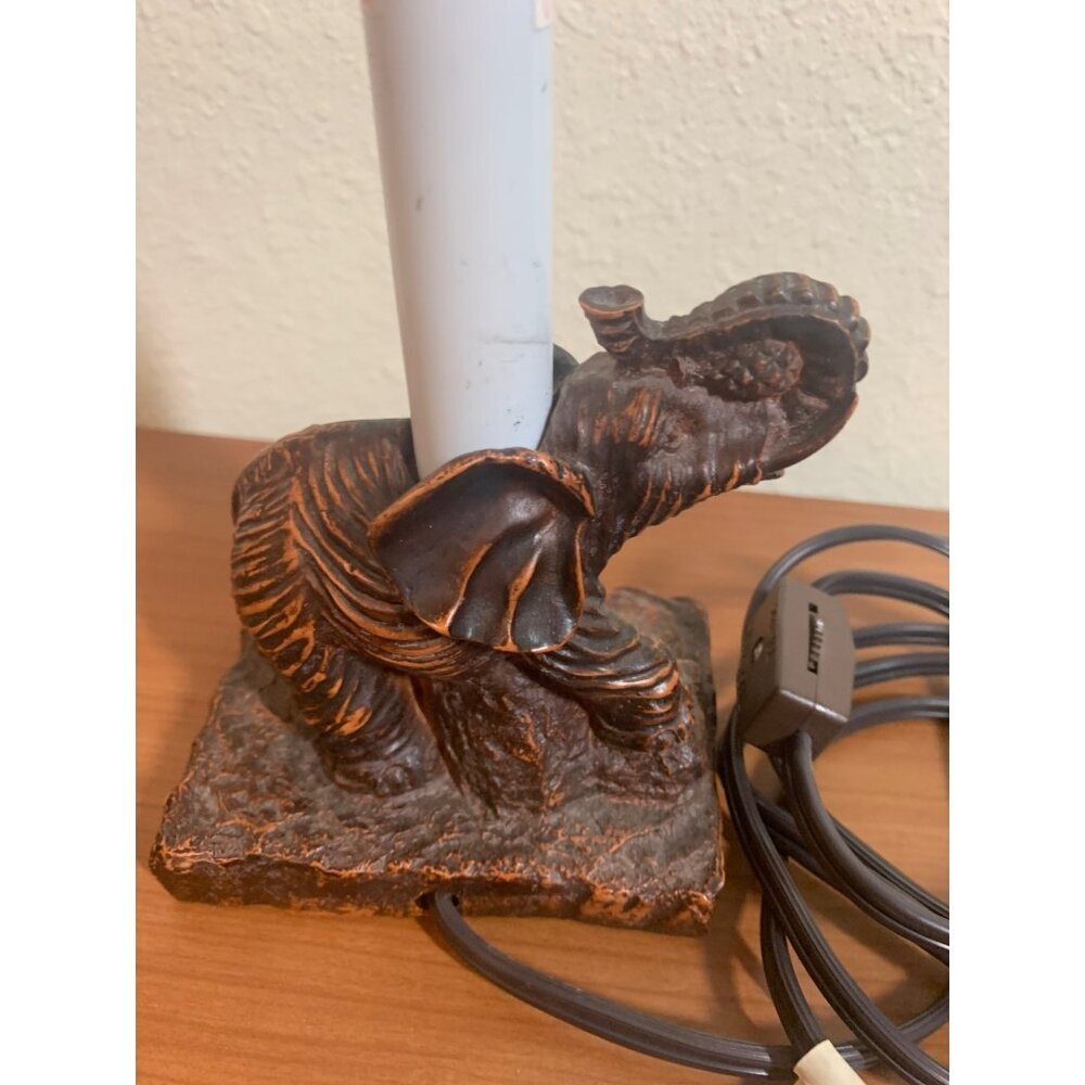 Vintage Small Rustic Bronzed Elephant Trunk Up Lamp or Night Light Untested